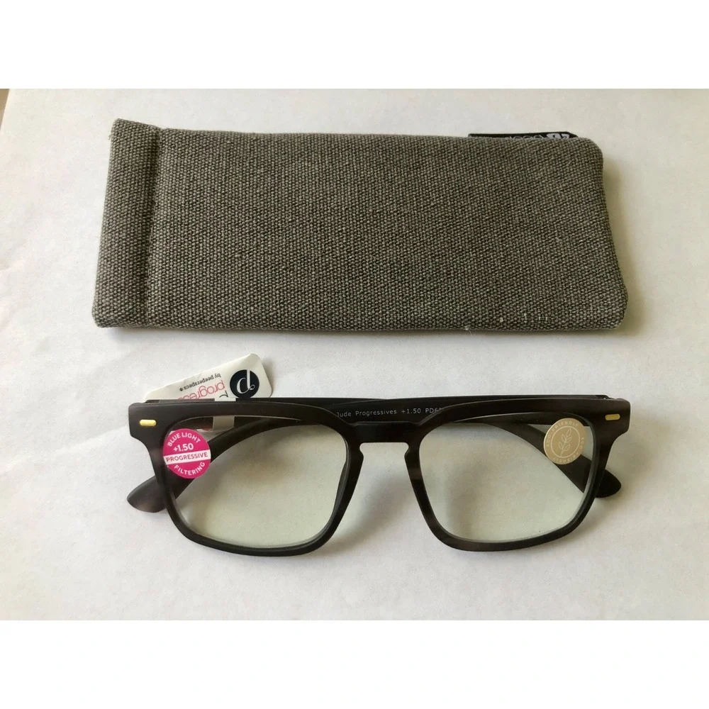 New Charcoal Jude Peepers Progressive blue light filter readers +1.50 & case